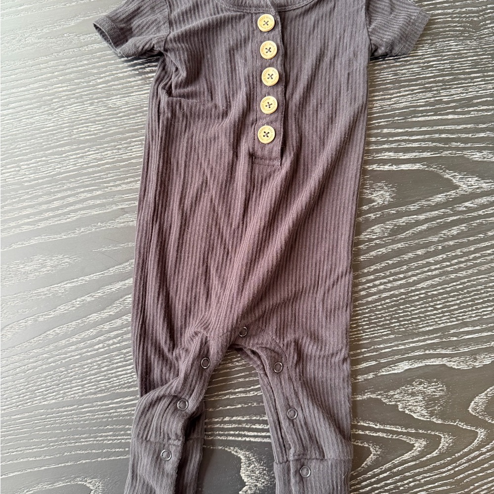 Posh Peanut black ribbed button-front one-piece bodysuit